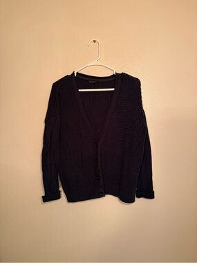 Topshop Navy Blue V-Neck Button Cardigan Sweater